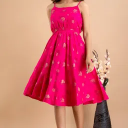 gordhan Women Cinched Waist Pink Below Knee Dress-picture-10