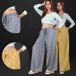 4k fashion Pack of 2 Women Relaxed Grey, Gold Viscose Rayon Trousers-picture-17