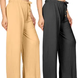 Pack of 2 Women Regular Fit Multicolor Cotton Blend Trousers-image-49