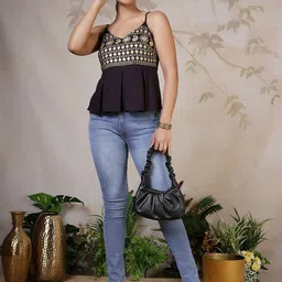 Nayo Women Ethnic Motifs Printed Shoulder Straps Peplum Top image 5