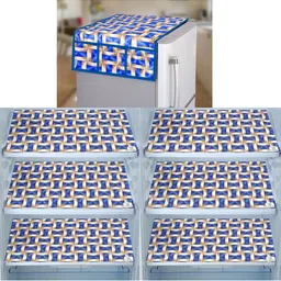E-Retailer 7-Pcs Blue & Brown Printed Fridge Mat & Top Cover-image-18