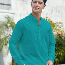 APEKTRA Slim Fit Band Collar Full Sleeves Short Kurta image 2
