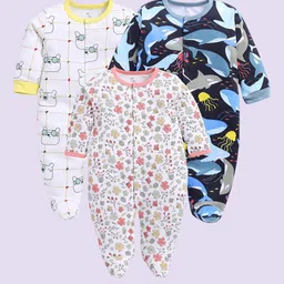 BABY GO Infant Kids Pack of 3 Printed Cotton Sleepsuit-image-21
