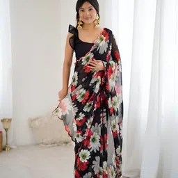 HMP Fashion Floral Printed Sequinned Saree-picture-25