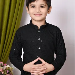 TAKE STYLE Boys Black Cotton Blend Embroidered Kurta Sets image 2