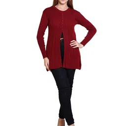 Varenyam Women Maroon Round Neck Woolen Cardigan image 5