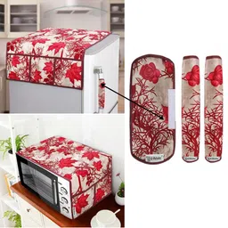 E-Retailer 5Pc Beige Patterned Waterproof Refrigerator & Handle Cover With Oven Cover-picture-40