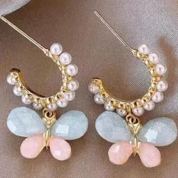 Estailo fashion Pearls Studded Butterfly Shaped Half Hoop Earrings-picture-18
