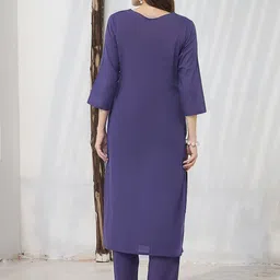 Indo Era Embroidered Pure Cotton V-Neck Top With Trousers Co-Ords image 4