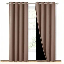 BFAM Brown Set of 2 Black Out Window Curtain-picture-57