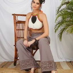 Boholyfe Women Mauve horizon wide leg cotton trouser image 2