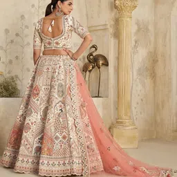ODETTE Embroidered Thread Work Semi-Stitched Lehenga & Unstitched Blouse With Dupatta image 4