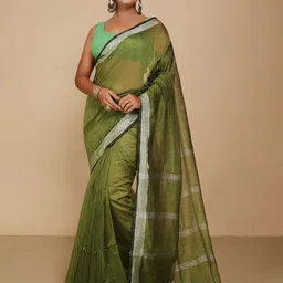 BENGAL HANDLOOM Striped Zari Art Silk Taant Saree-image-9