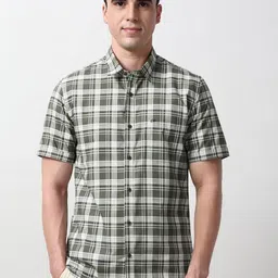 Peter England Casuals Tartan Checked Spread Collar Pure Cotton Slim Fit Shirt-picture-34