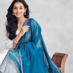 Fabindia Ethnic Motifs Embroidered Cotton Silk Dupatta with Thread Work image 4