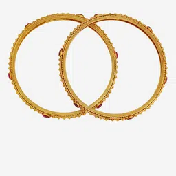Kushal's Fashion Jewellery Set Of 2 92.5 Pure Silver Gold Plated Ruby Studded Bangles image 3