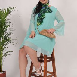 Qurvii+ Women V-Neck Georgette Fit & Flare Dress With Printed Scarf-picture-27