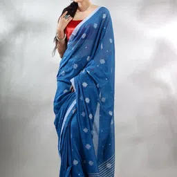 RIDDHIMAN FASHION Floral Embroidered Pure Cotton Handloom Paithani Saree-picture-11