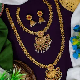 NAGNESHI ART Gold-Plated Artificial Stone-Studded & Beaded Jewellery Set image 1
