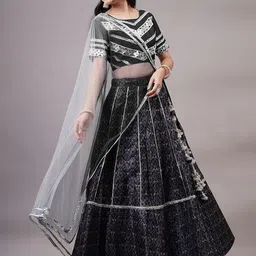Utsav Fashion Embroidered Mirror Work Shibori Ready to Wear Lehenga & Blouse With Dupatta image 3
