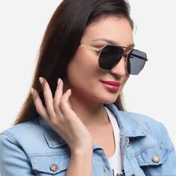 PELLE LUXUR Unisex Black Aviator Sunglasses with UV Protected Lens-picture-34