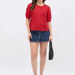 all about you Women Puff Sleeve Schiffli Empire Cotton Top image 3