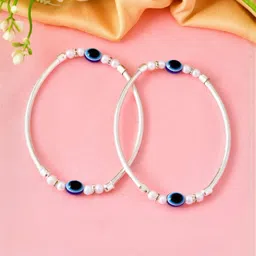 Jewels Nest Stainless Steel Silver-Plated Stones Studded & Beaded Anklets-image-98