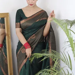 WOVENSTOCK Ethnic Motifs Zari Art Silk Kanjeevaram Saree image 5