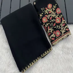 K 5 Fashion Embroidered Pure Chiffon Saree-picture-16