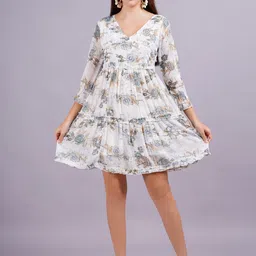 OH MI DIOS Women Floral Print Georgette Fit & Flare Dress-picture-37