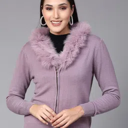 Mafadeny Women V-Neck Fuzzy Cardigan-image-76