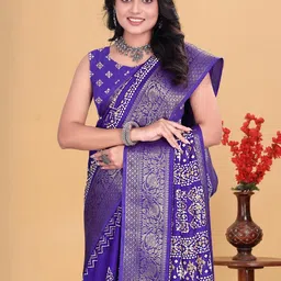 j 6 designer Elegant Kingfisher Royal Blue Bandhani Print Saree with Rich Woven Border image 4