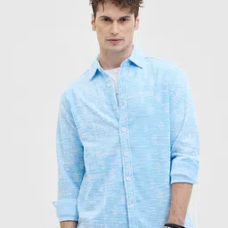 Snitch Men Relaxed Fit Spread Collar Textured Casual Shirt image 1