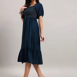 Krunal Raiyani Square Neck Puff Sleeves Fit & Flare Tiered Midi Dress-picture-14