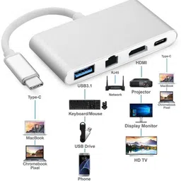 microware USB-C to LAN RJ45 Gigabit Ethernet Adapter USB 3.0 USB 3.1 Hub For MacBook Pro TYPE C 4 IN 1 USB Hub image 3