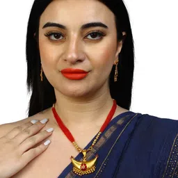 DANEEN JEWELLERY Gold-Plated Stone-Studded & Beaded Jewellery Set-picture-31