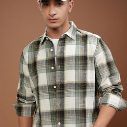 HIGHLANDER Men Slim Fit Spread Collar Tartan Checked Cotton Casual Shirt-picture-34