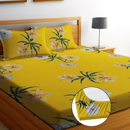 EXFAB Yellow & White Floral King Bedsheet with 2 Pillow Covers-picture-16