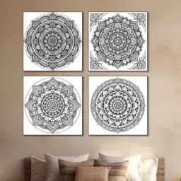 nestroots Black & White 4 Pieces Circular Canvas Painting Wall Arts-picture-16