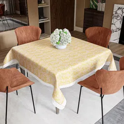 Kuber Industries Gold-Toned & White Ethnic Motifs Waterproof 4-Seater Table Cover-picture-22