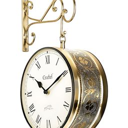 CRAFTEL Gold-Toned & Black Textured Analogue Round Shaped Double Sided Vintage Wall Clock-picture-16