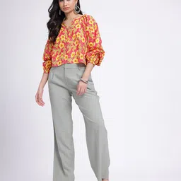 fusion by glitchez Floral Printed Embroidered detailed Puff Sleeve Top image 3