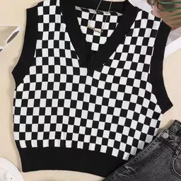 HERE&NOW Women Checked Sweater Vest-picture-30