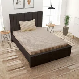 Filymore Beige Striped 300 TC Single Bedsheet with 1 Pillow Covers-picture-27