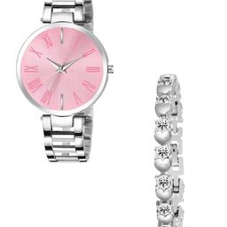 CSAMON Women Stainless Steel Analogue Watch & Bracelet Gift Set Pink Dial titan Silver-picture-30