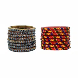 Shasmi Set Of 2 Multi Glass Artificial Stones & Beads Bangle-picture-30