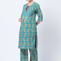 House Of Zelena Women Floral Printed Regular Pure Cotton Kurta with Trousers-picture-12