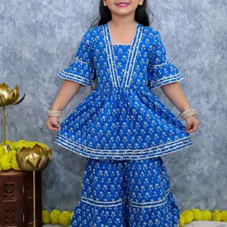 UNBIND Girls Floral Printed Regular Gotta Patti Pure Cotton Kurti with Sharara-picture-22