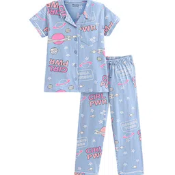 Honeyhap Girls Printed Lapel Collar Pure Cotton Night Suit-picture-31