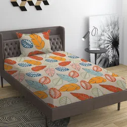 YaAkholic Cream Printed Microfiber 210 TC Single Fitted Bedsheet Set 1.21 m x 1.82 m-image-84